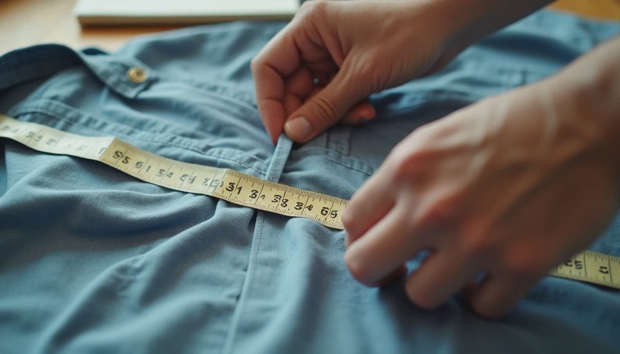 Measuring vintage garment pit-to-pit for online purchase.