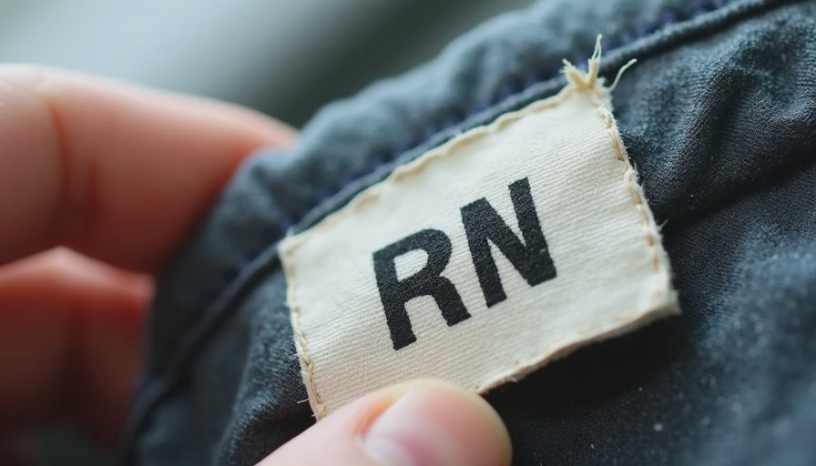 Close-up macro of a 1970s vintage garment tag showing RN number and union label details.
