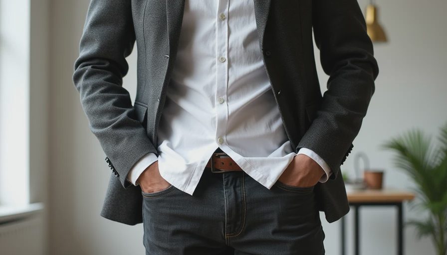Vintage tweed blazer styled for creative office work.