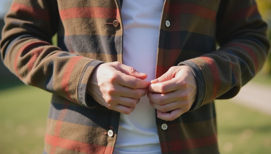 Close view of worn Pendleton board shirt being worn casually.