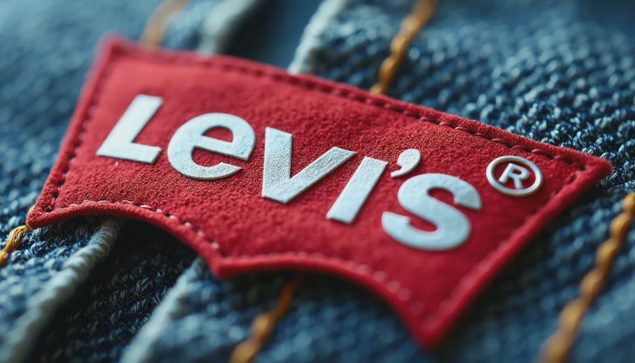 Close-up of vintage Levi’s red tab lettering and stitching details.