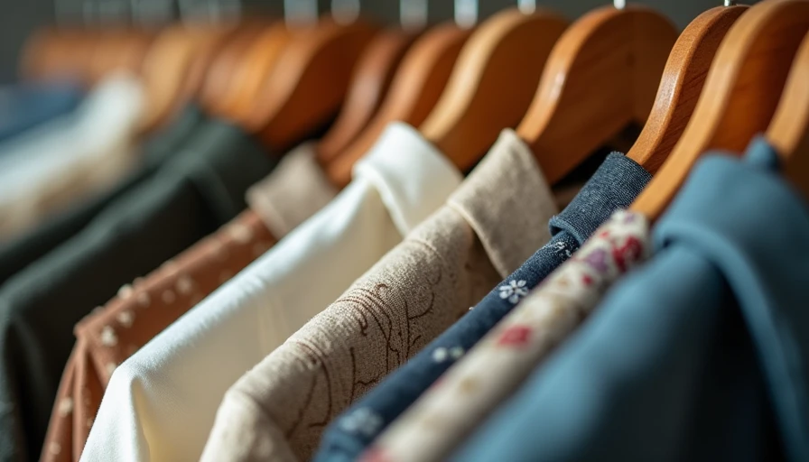 Neatly organized hangers with selected vintage clothing.