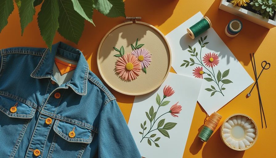 Illustration for how to embroider a vintage denim jacket